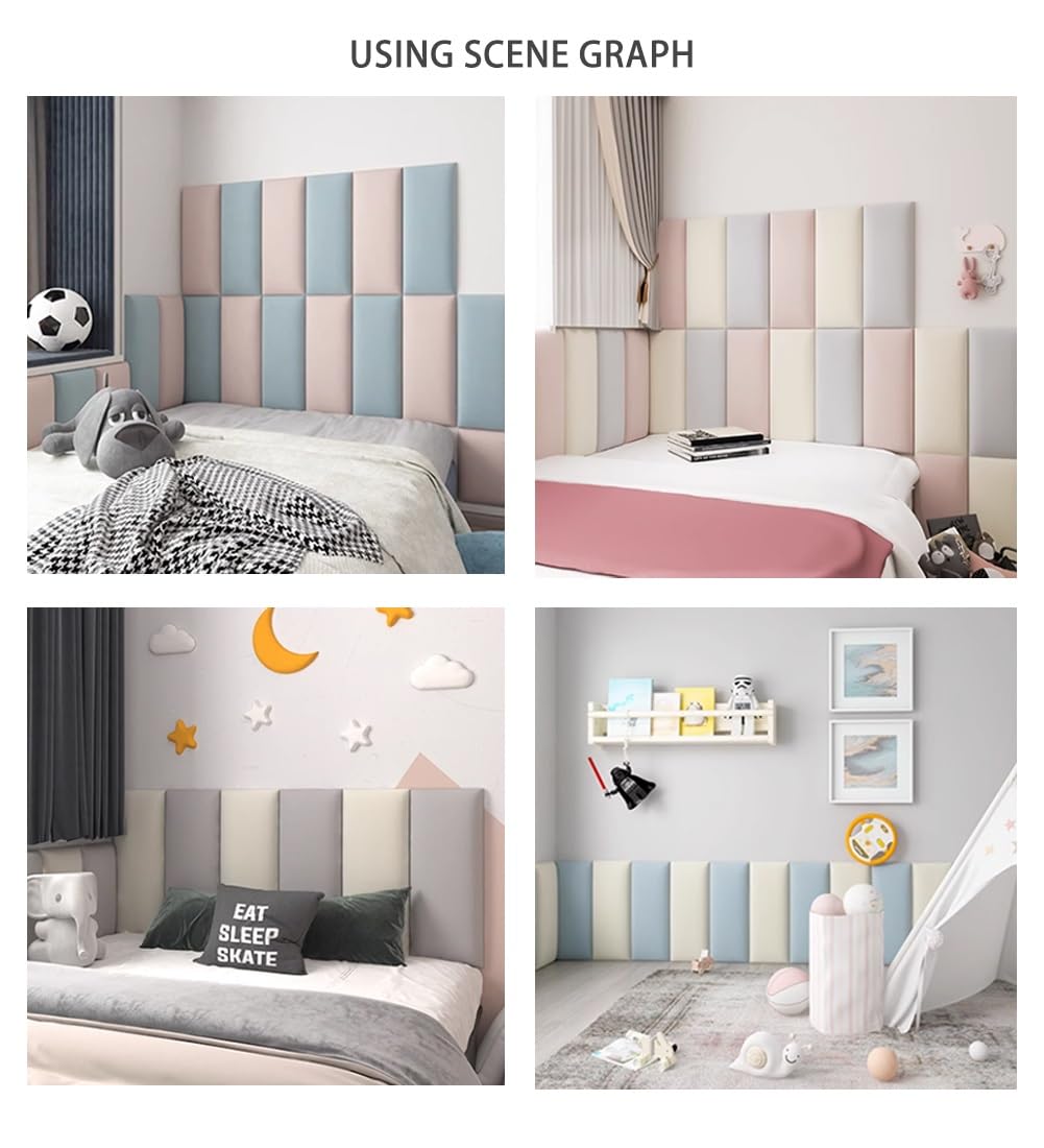 3D-Antikollisions-Wandpolster für Kinder, gepolsterte Wandpaneele für Schlafzimmer, abziehbares und aufklebbares Kopfteil, 2 Dicke Wandaufkleber für Tatami-Kinderzimmer, wiederverwendbar (FA