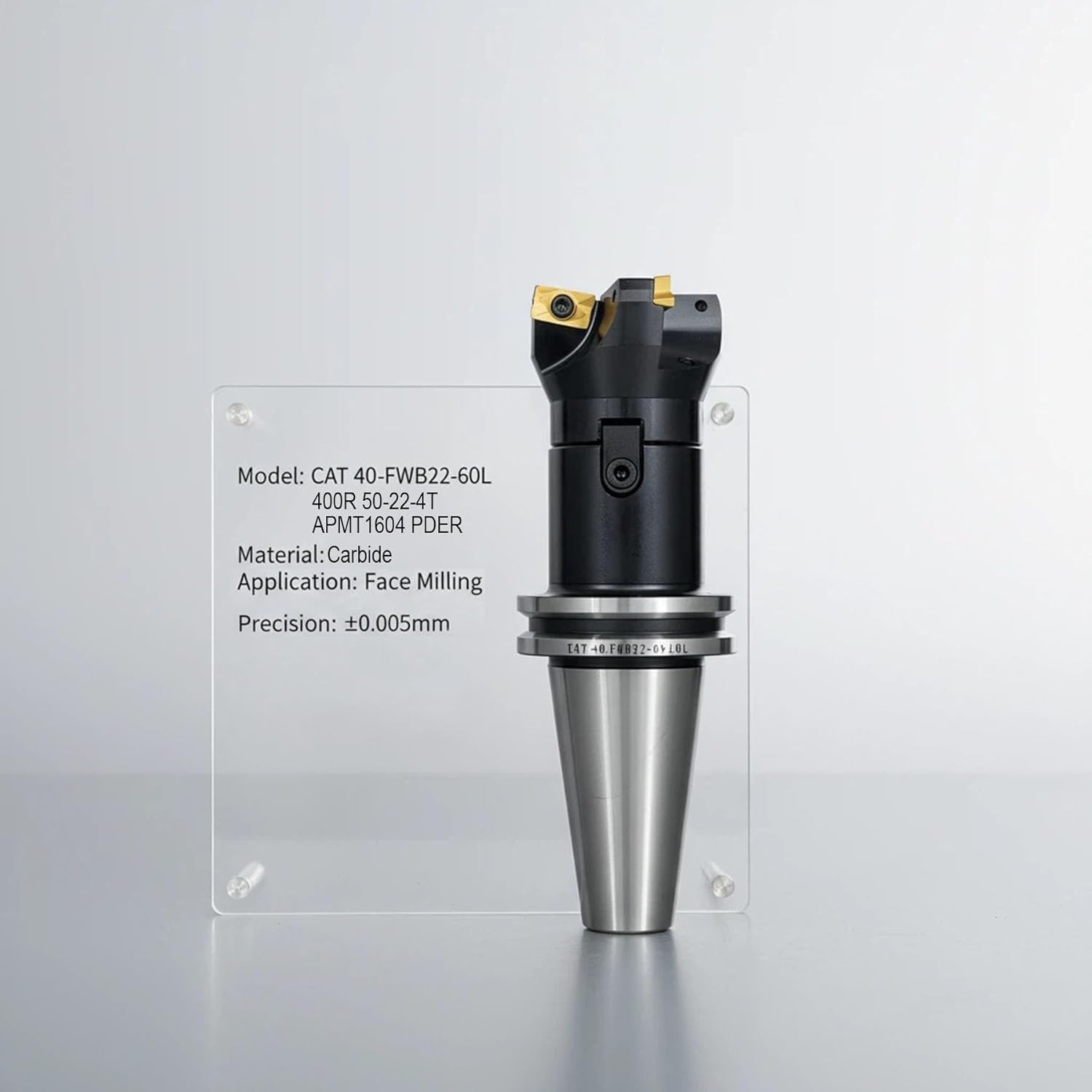 CAT40-FMB22-60 Shank Face End Mill Arbor and 400R-50-22-4T 50mm (2") 4-Flute Indexable Face Mill Cutter, Includes 10Pcs APMT1604 Carbide Inserts and T15 Wrench for CNC Milling