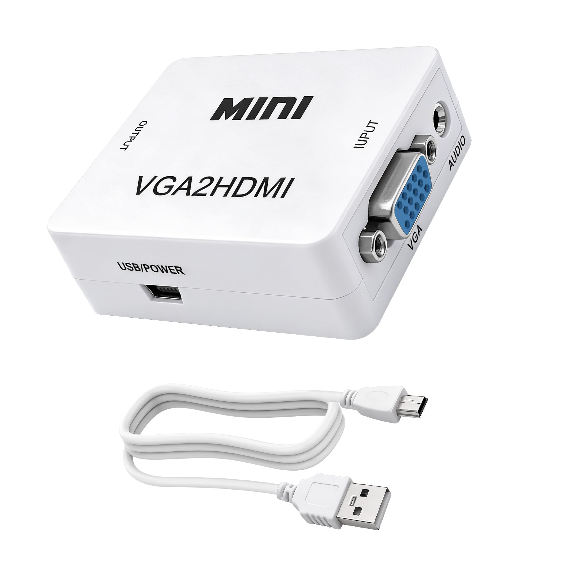 Convertisseur VGA vers HDMI 1080p avec port audio 3,5 mm pour PC, ordinateur portable, projecteur (blanc)