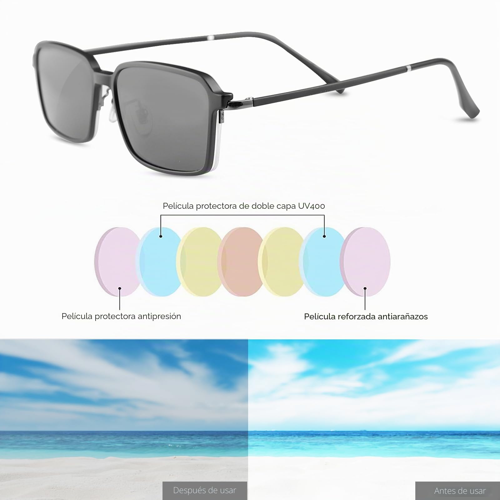 MIRYEA Gafas de Lectura Multifocales Progresivas Bloqueo de Luz Azul Lentes Computadora Lectores Hombres Mujeres Antideslumbrantes Protección UV400 + 2 Piezas Magnético Clip Gafas de Sol Polarizadas
