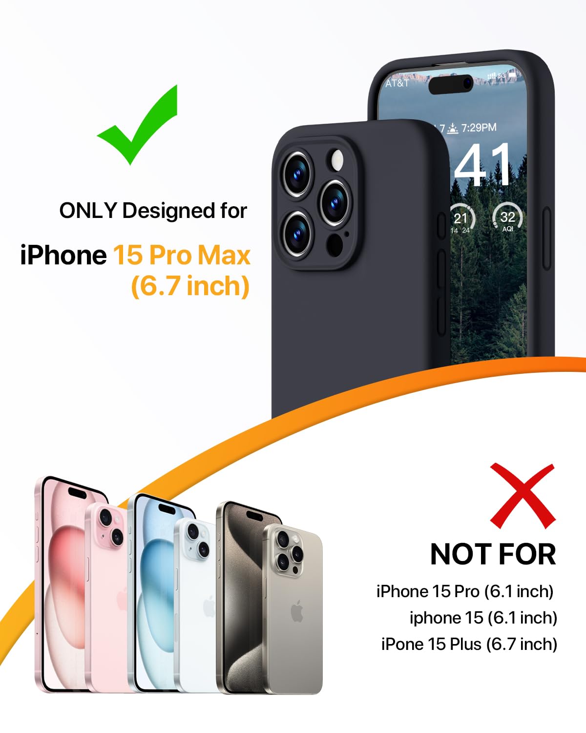 GOODVISH 3 in 1 Silicone Cover per iPhone 15 Pro Max 6.7" (2023), Custodia con 2 Pellicola Protettiva, Case per Cellulare Ultra Sottile Antiurto Resistente [Protezione Fotocamera], Nero
