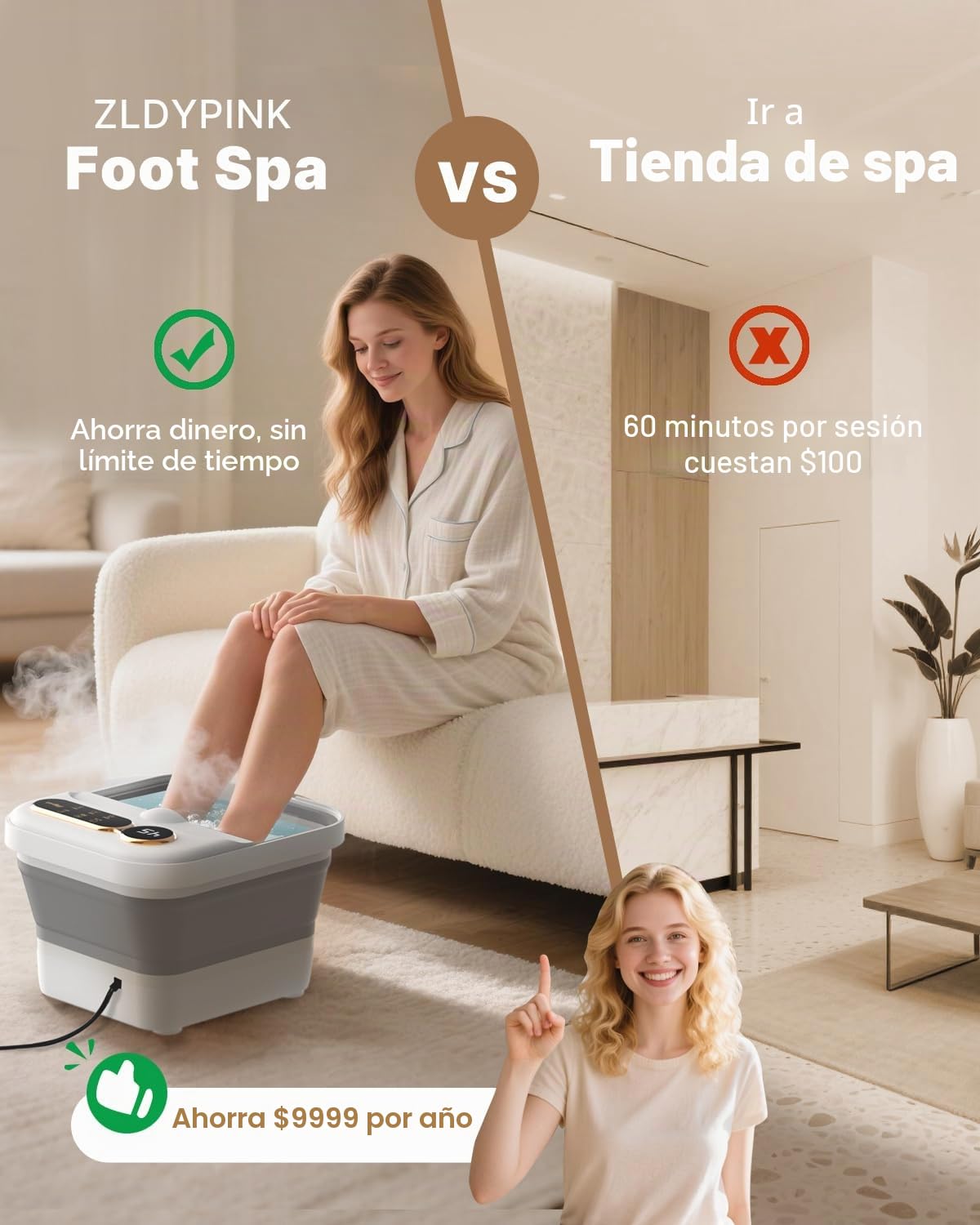 Spa plegable para pies con calor, masajeador eléctrico de baño de pies con 24 bolas de masaje Shiatsu motorizadas, control de burbujas y temperatura, bañera de spa de pedicura para relajar los pies