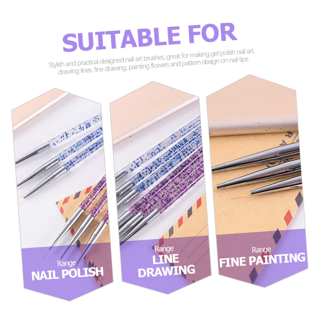 WOFASHPURET 12 pcs Nail Art Brush Stylish Striping Pens for DIY Nail Painting Design for Home Salon Use