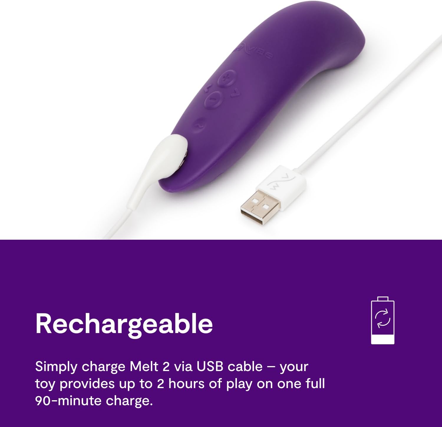 WE-VIBE Melt 2 connected to its USB charging cable