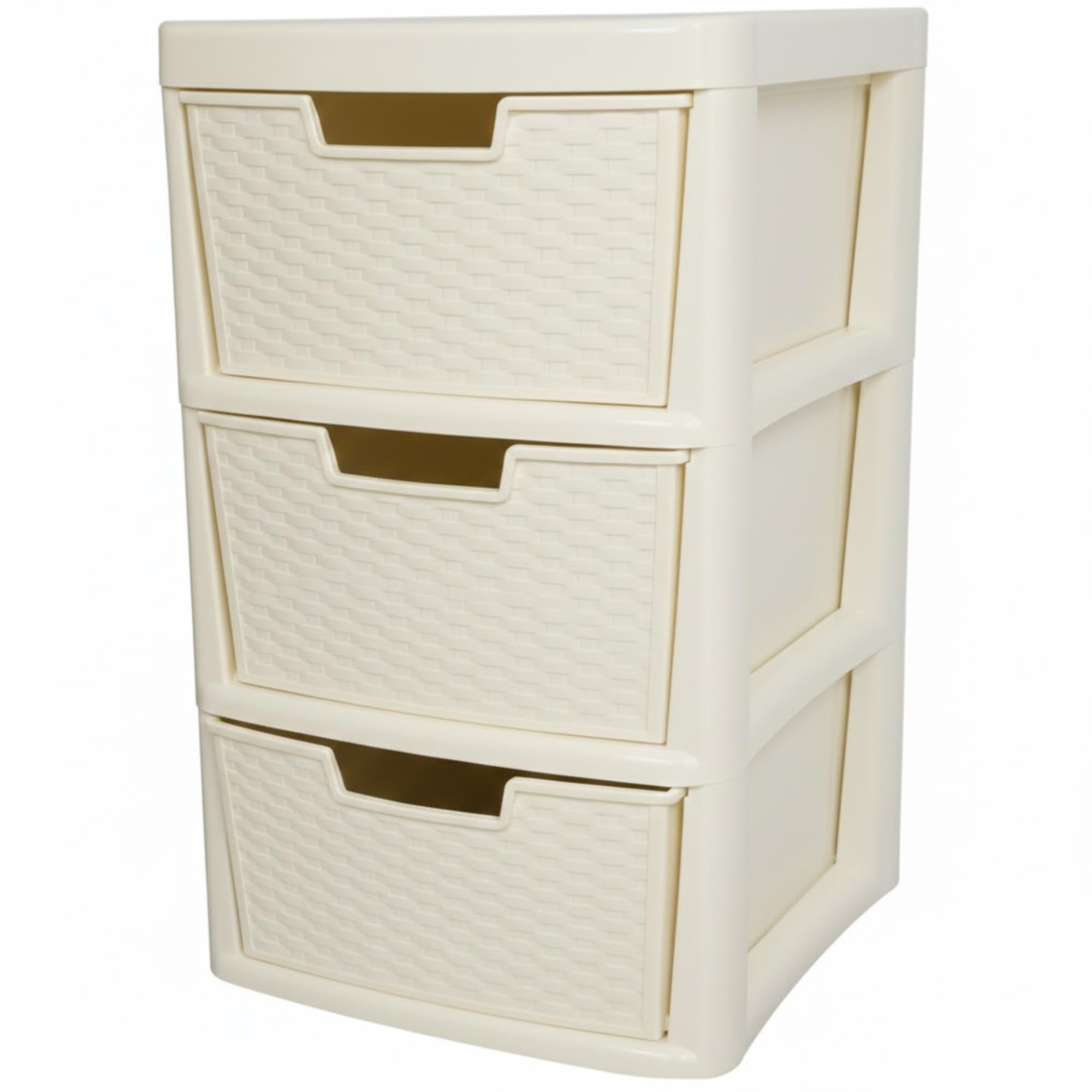 ALEEZ - Large Plastic Drawer Storage Unit - Rattan Effect 3 Drawer Cabinet - Multipurpose Storage Organiser - Office, Tabletop Desktop Drawer - Bedroom Chest Drawer Unit - (Cream, 3 Drawer) โ image 1