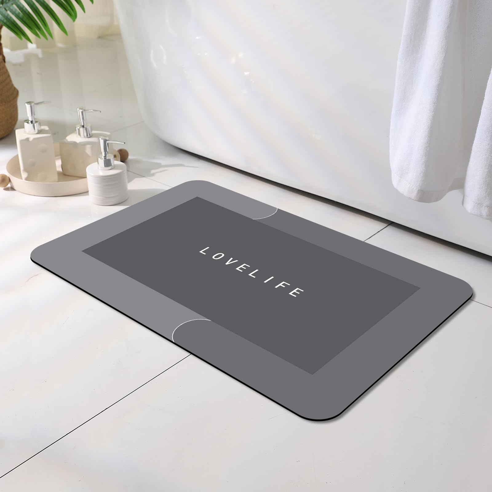 Ever Fairy Diatomite Bath Mat, Super Absorbent Bathroom Mats, Non Slip Bath Mat, Quick Dry Floor Mat for Bathroom Bathtub Shower Room (Dark Gray, 60 x 40 cm)