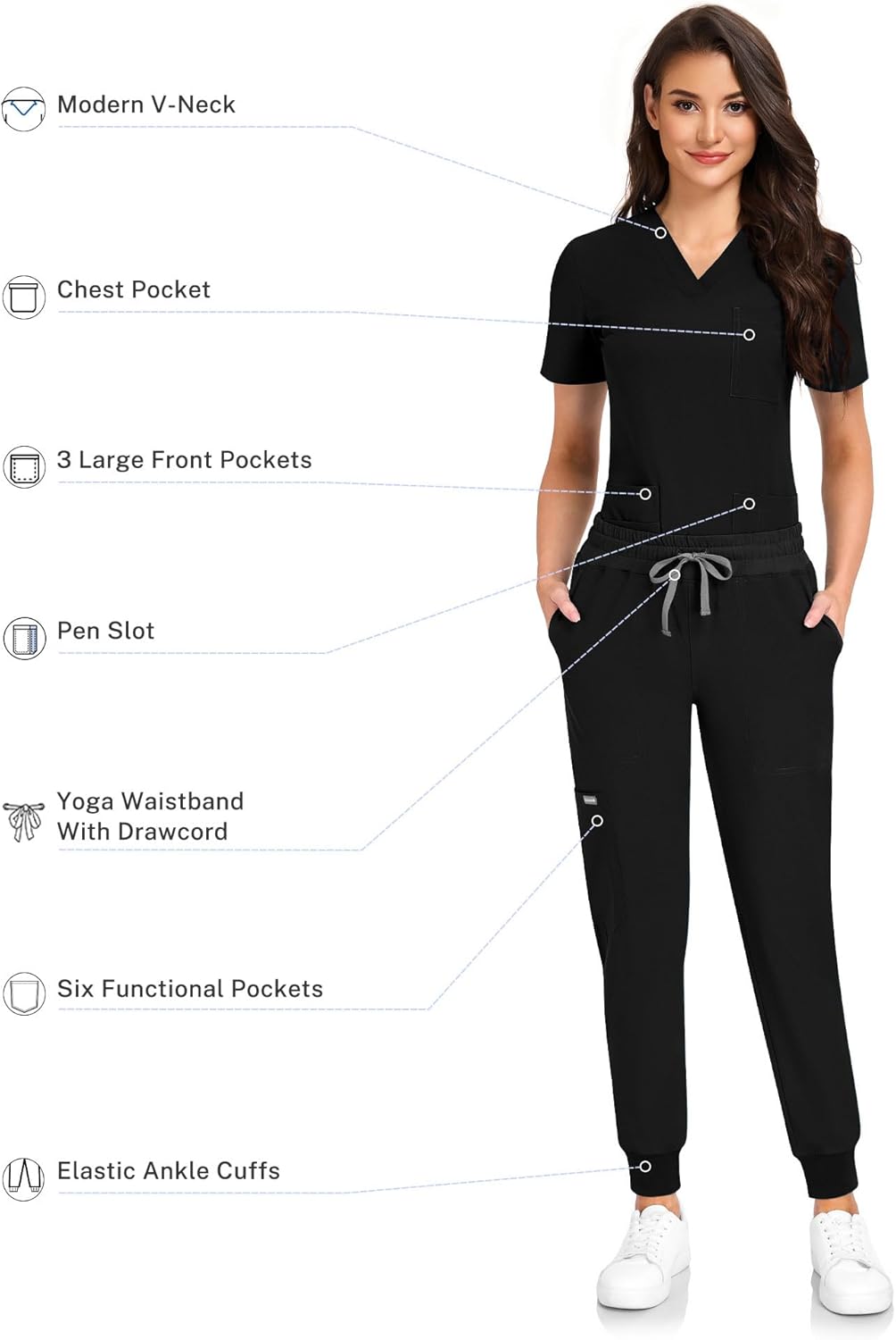 COMENII Scrubs for Women Set, V-Neck Scrub Top & Jogger Scrub Pants for Women with 11 Pockets, Comfortable Womens Scrubs - Image 6
