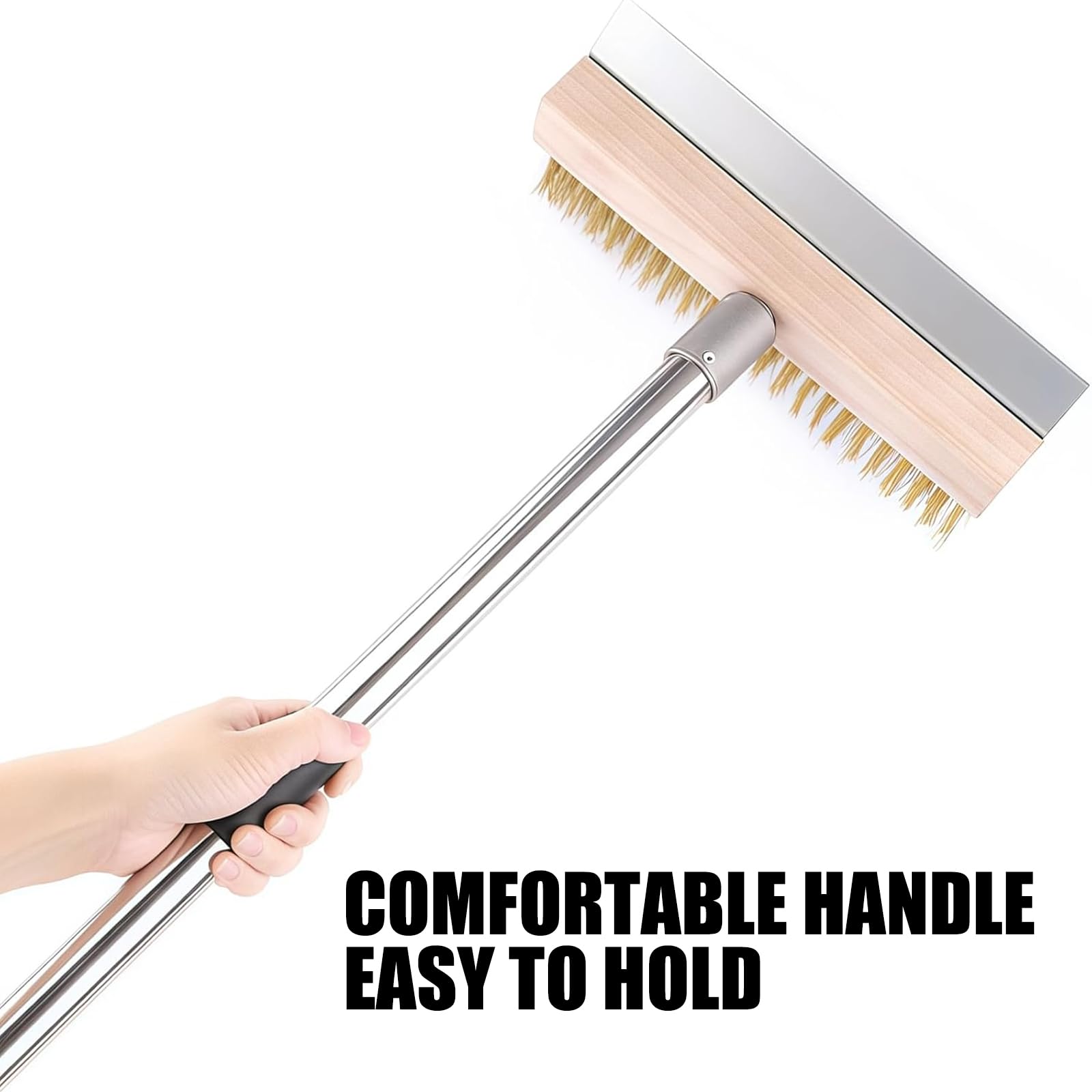 Brosse de four à pizza avec grattoir en acier de 1,6 m, brosse à pizza avec grattoir, brosse à pierre à pizza, poignée amovible en aluminium, accessoire pour le nettoyage des fours à pizza, fours à