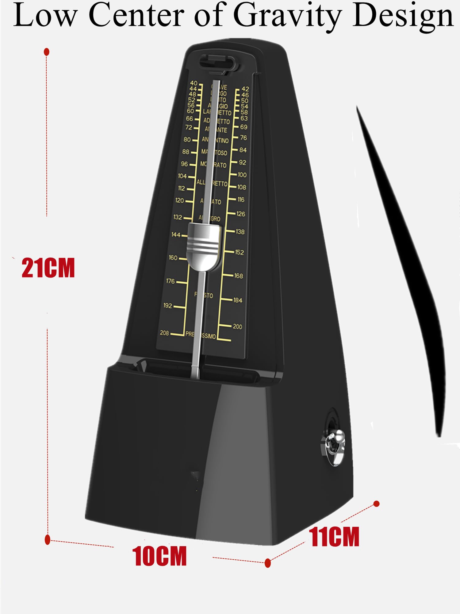 Metronomo Meccanico Universale con Campana Accentuata, Battito Preciso e Suono Forte, Facile da Usare, Adatto per Pianoforte Chitarra Sassofono Batteria Tromba Clarinetto ecc,Nero