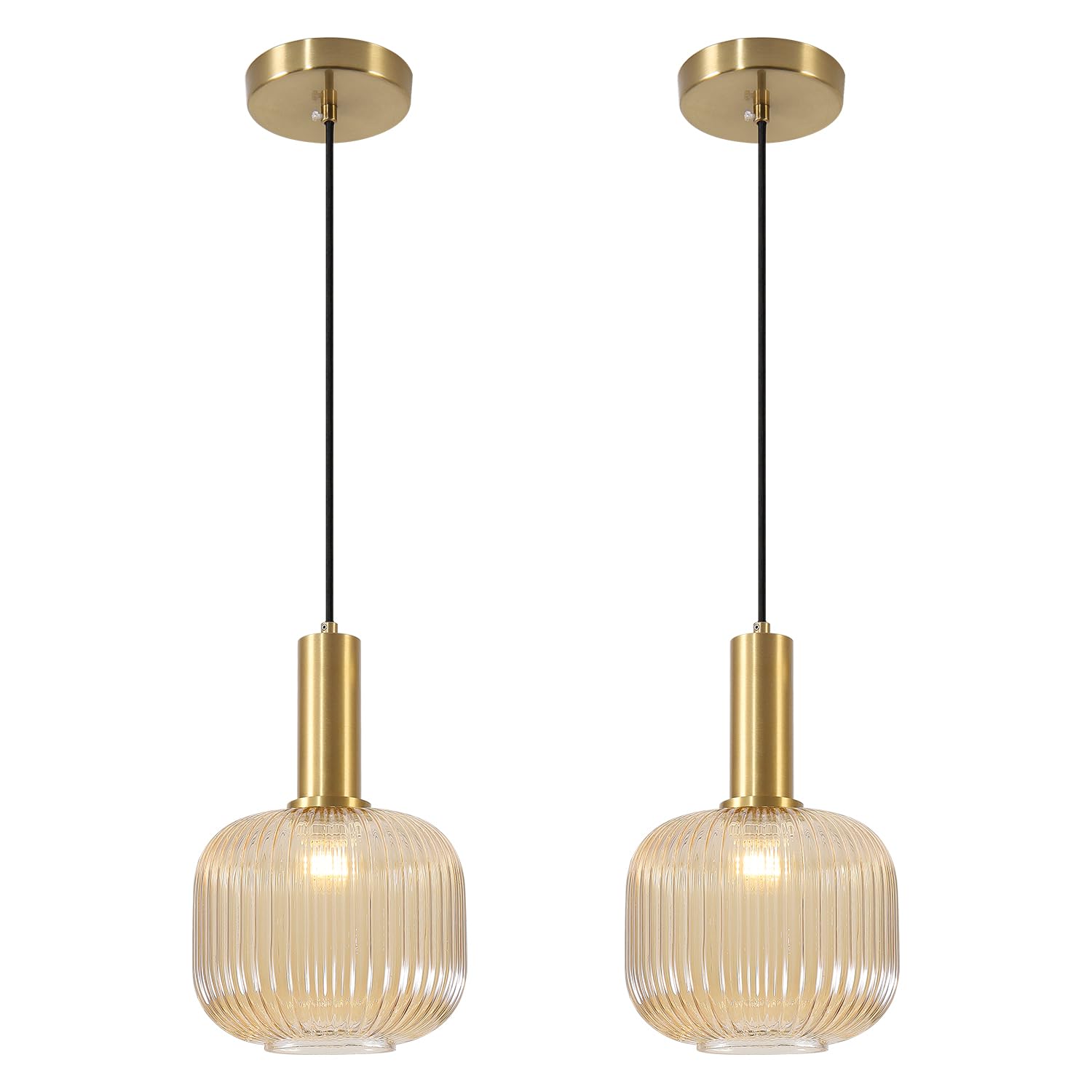 Photo 1 of BOKT Modern 2-Pack Glass Pendant Lights Open Amber Ball Ceiling Pendant Lighting Fixture Adjustable Cord Hanging Light Lights Set of Two for Kitchen Island Entryway Dining Room