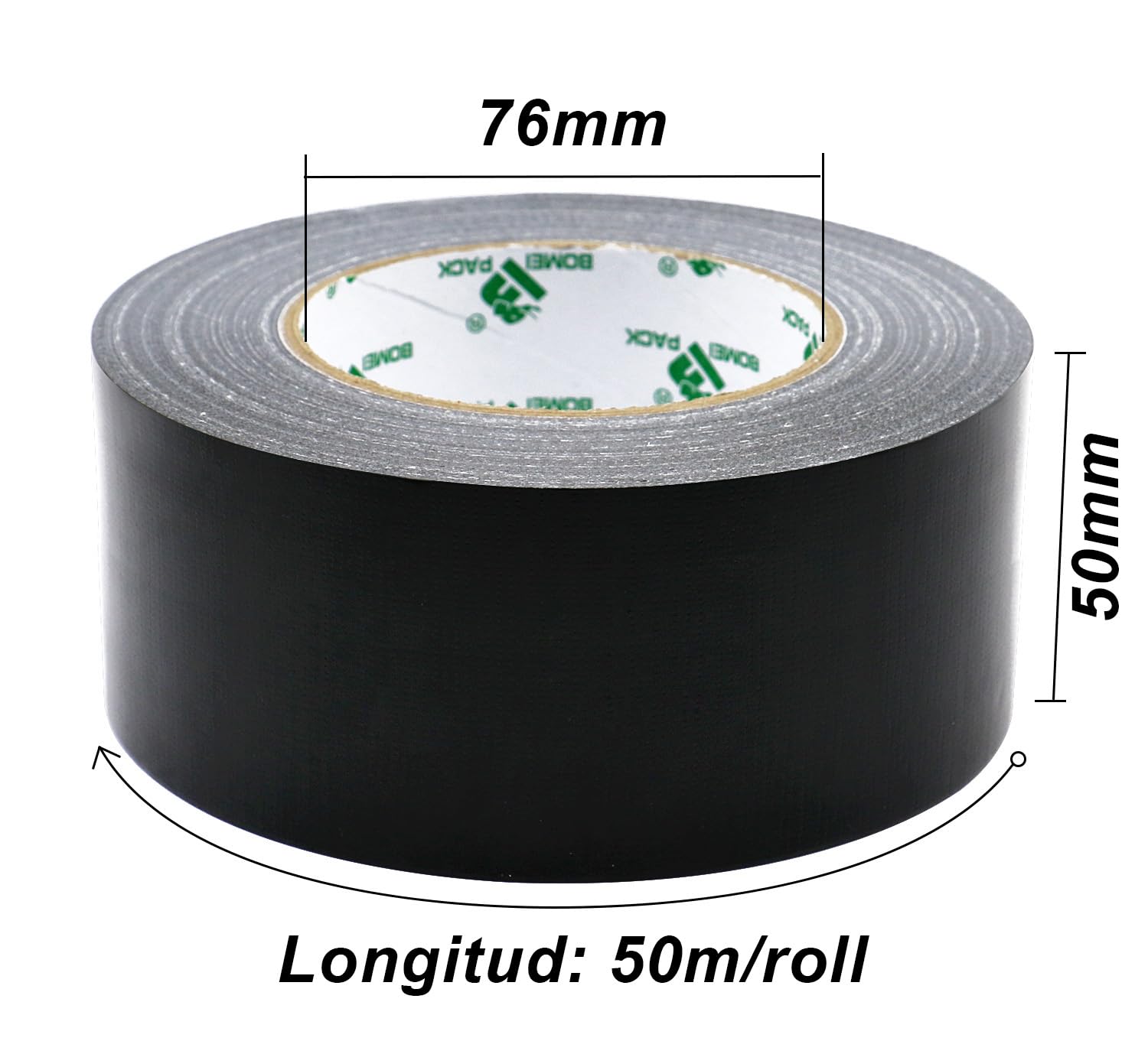 BOMEI PACK 3 rollos Cinta Americana 50mm x 50 m - Cinta Adhesiva Negra - Cinta Fuerte de Tela Reforzada con Tejido - Para Interiores y Exteriores
