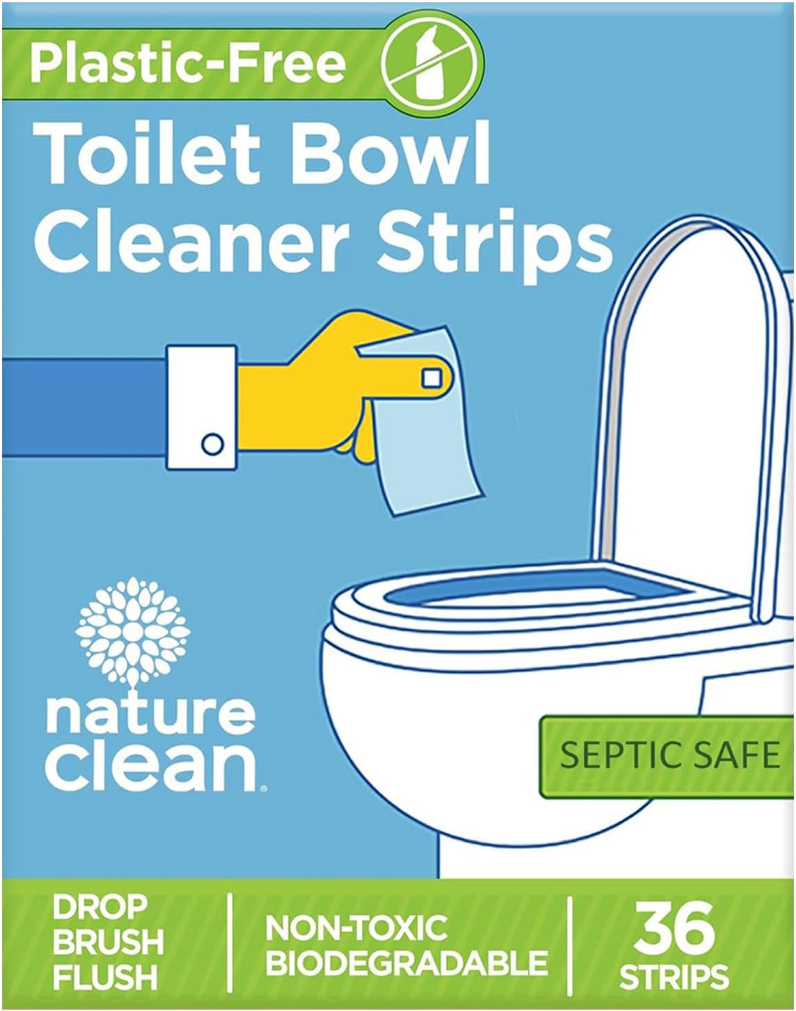 Nature Clean Non-Toxic Toilet Bowl Cleaners Strips 36 count, Plastic-Free & Natural Toilet Cleaner No Harsh Chemicals Septic Safe, Zero Waste Refresh Toilets & Bathroom with Fresh Scent No Splash