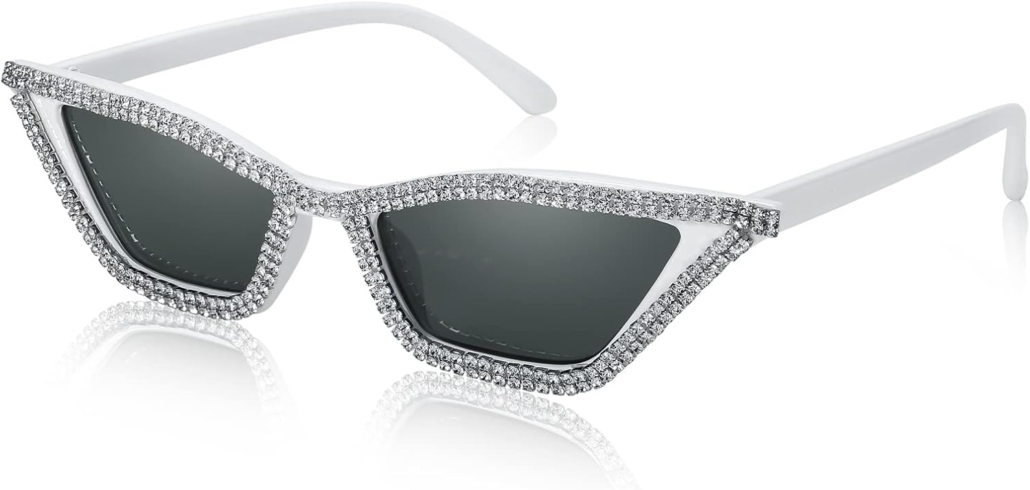 FEISEDY Small Cat Eye Sunglasses for Women Vintage Square Sparkling Crystal Trendy Retro Cateye Sunglasses B2317