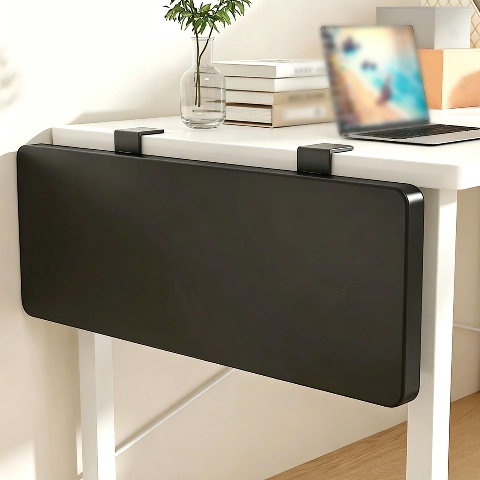Vibeo Black Fold-Down Desk Extender Tray Clamp Mounted, Wooden Extension Board For Narrow Window Sills, 16 20 24 28 30 35 Inch Extended Window Ledge Shelf(,50X20 Cm (20X8 In))