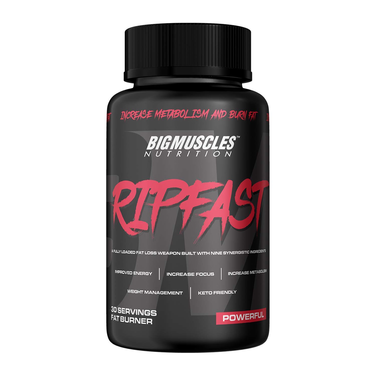 Bigmuscles Nutrition Ripfast 30 Servings | Fat Burner | Energy | Focus | Improved Metabolism| Keto Friendly | 9 Ingredients | Green Coffee Bean | Gracinia Cambogia | Green Tea | Net Qty 30N