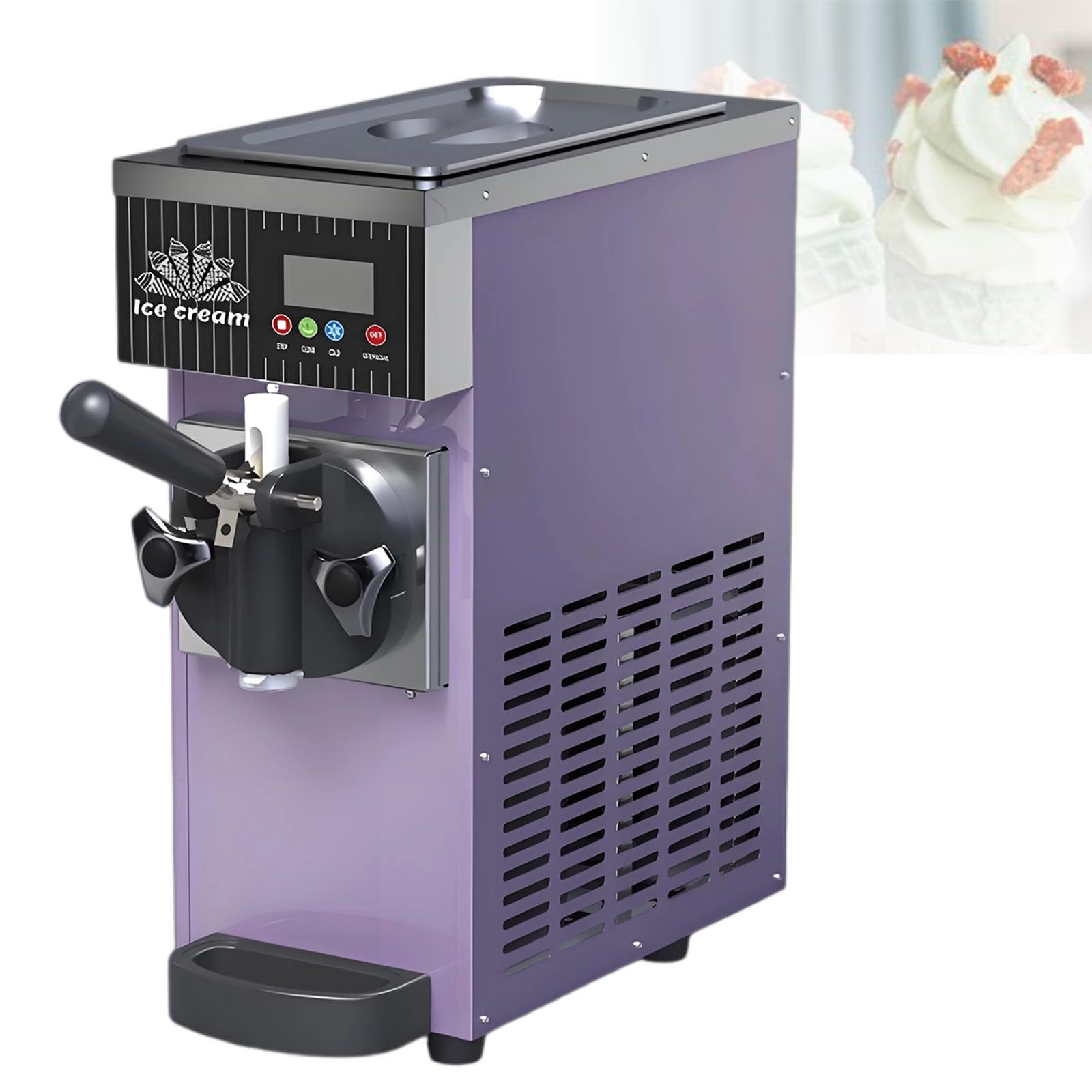 DzkZen Single Flavor Commercial Ice Cream Machine, Commercial Soft Serve Ice Cream Maker, LCD Panel Auto Clean Pre-Cooling, Countertop Dessert Maker for Restaurants and Shops​ Purple