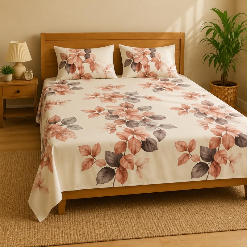 Image of la' amour 180 tc Glace Cotton Super Soft Flat Breathable for Double Bed Bedsheets with 2 Pillow Covers for Queen Bed (Size- 7.5ft x 7ft Meter) Royal Blue Botanical