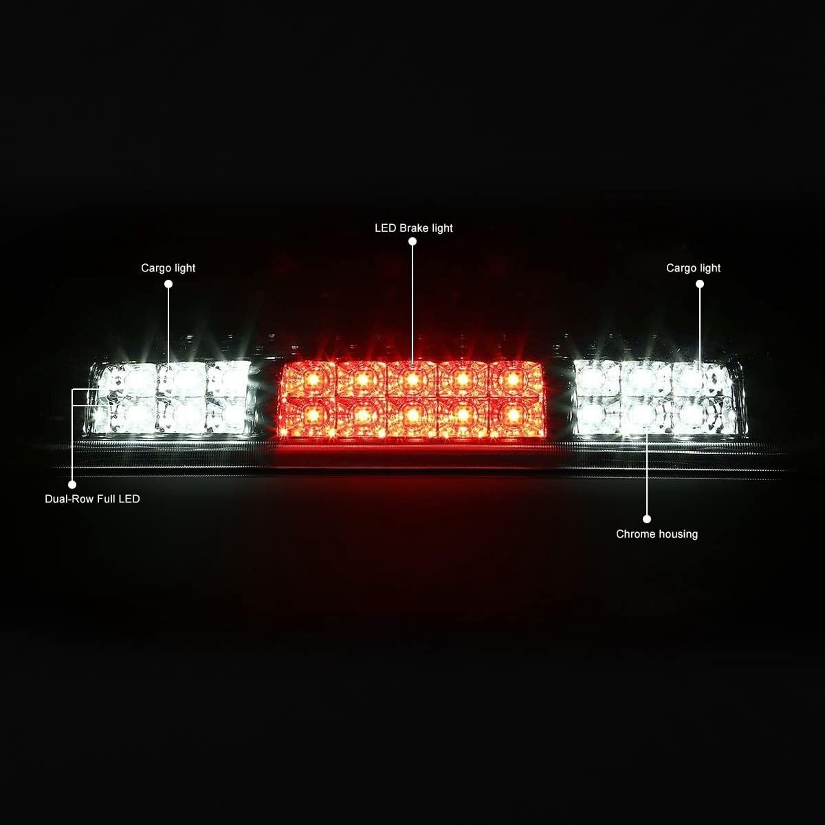 PIT66 LED 3rd Brake Light, Compatible with 04-08 Ford F-150 Lobo/Fit 07-10 Ford Explorer Sport Trac/Fit 06-08 Lincoln Mark LT Black Housing Clear Lens
