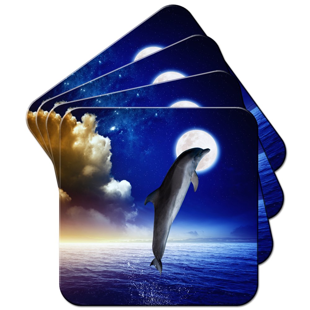 Dolphin Jumping at Full Moon Coaster/Pack of Coasters