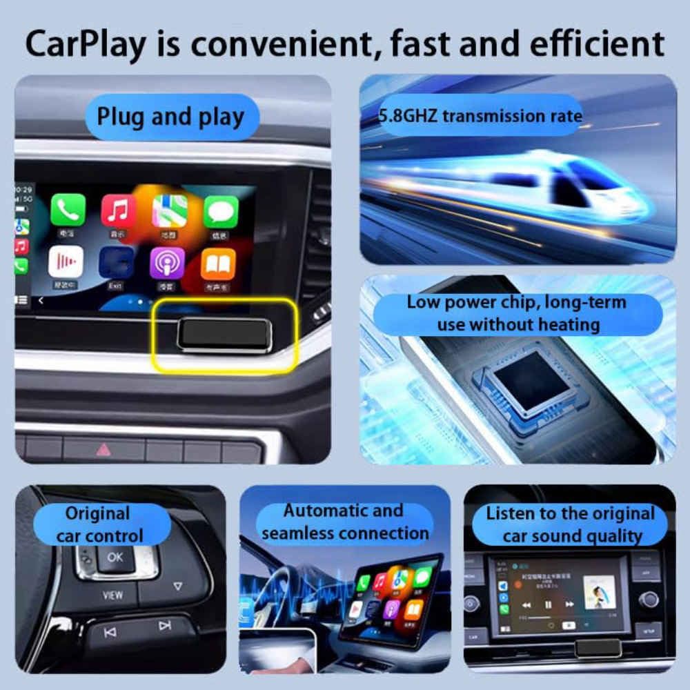 Adaptador CarPlay Inalámbrico para Turbo GTS Sport Turismo, Dongle CarPlay para Coche Conectar y Usar Conexión Automática Plug Play,A/Silver