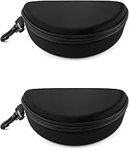 QWORK Big Hard Sports Glasses Case, 2 Pack Extra-Large Universal Fit with Hook for Outdoor Skiing, Protective EVA Material and Smooth Zipper, Shock-Resistant Storage