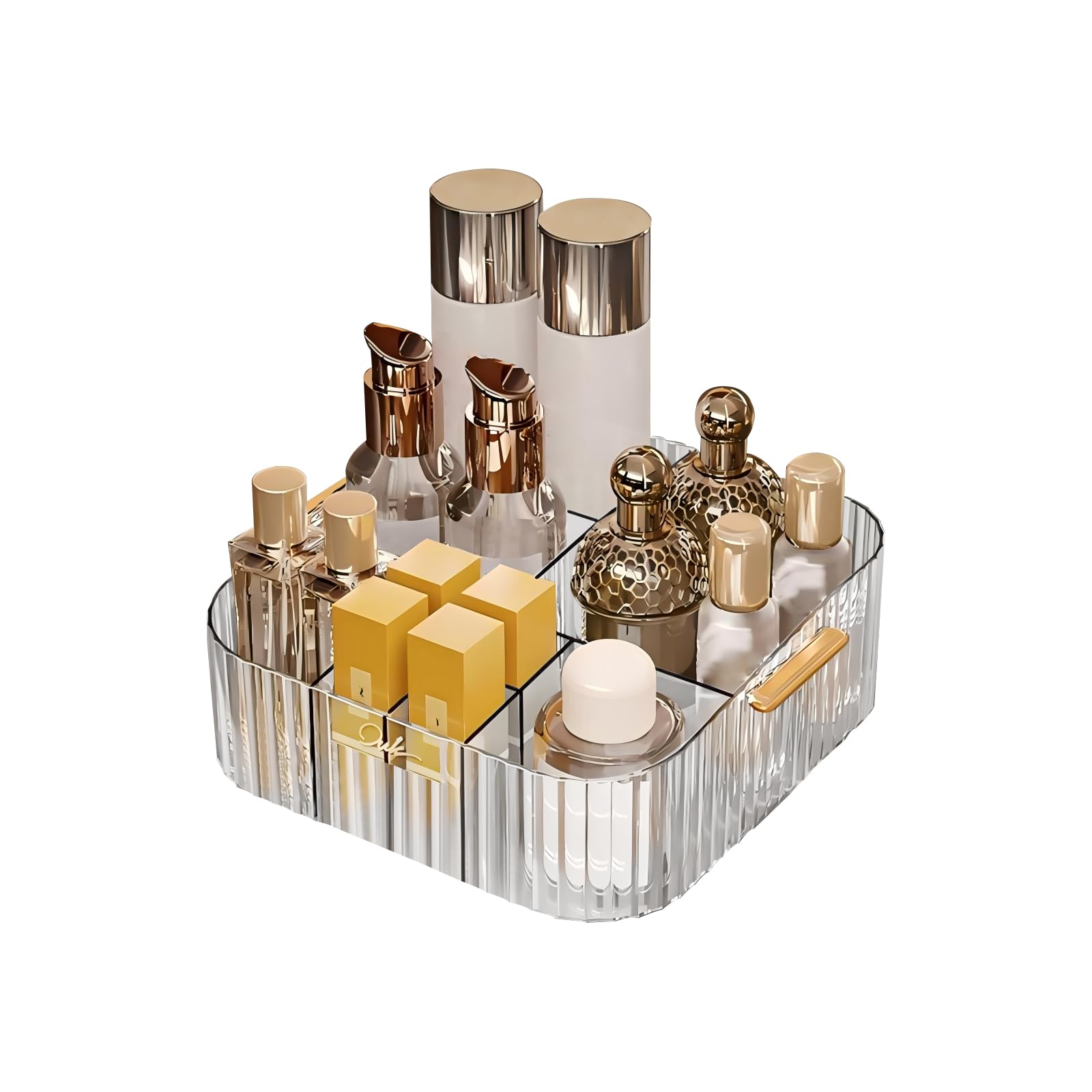 DASITON Acrylic Makeup Organizer,9 Slots Makeup Brush Holder,Makeup Storage with Handle,Vintage Striped Cosmetic Organizer for Desk Storage Container,