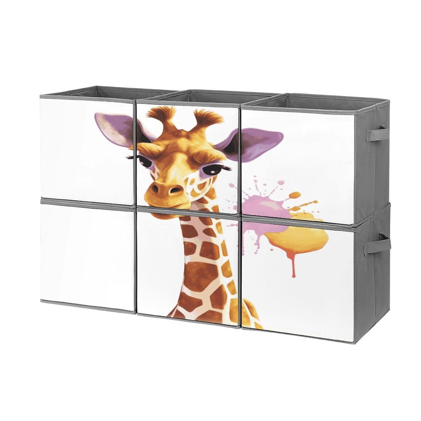 Fekiloot Style Giraffe1 Storage Bin For Foldable And Handles,Closet Organizer Of 6-Pack Stackable,Storage Box For Living,Room, Office,Bedroom,Closet