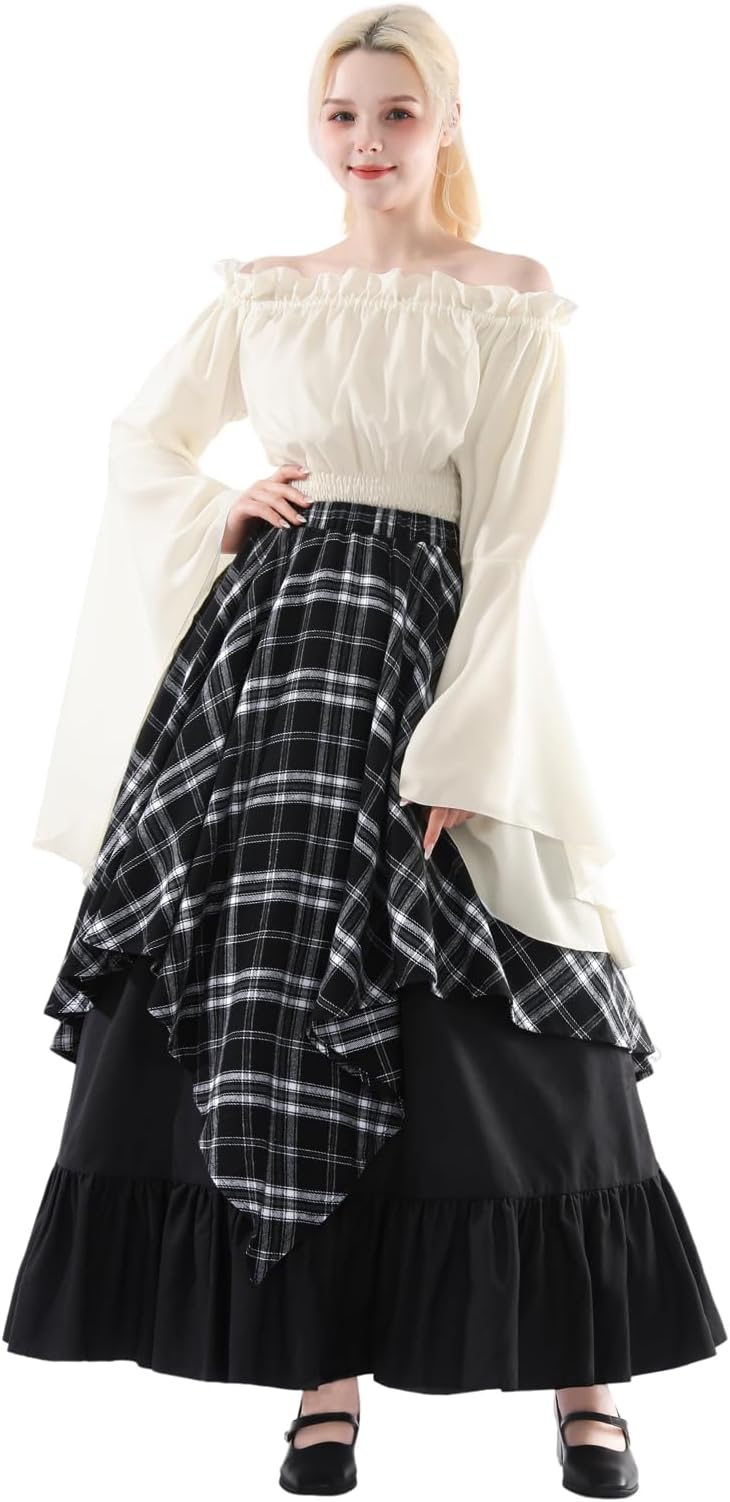 Fiamll Women's Medieval Dress Renaissance Dress Medieval Costume Trumpet Sleeves Victorian Dresses Fancy Dress Dress Set