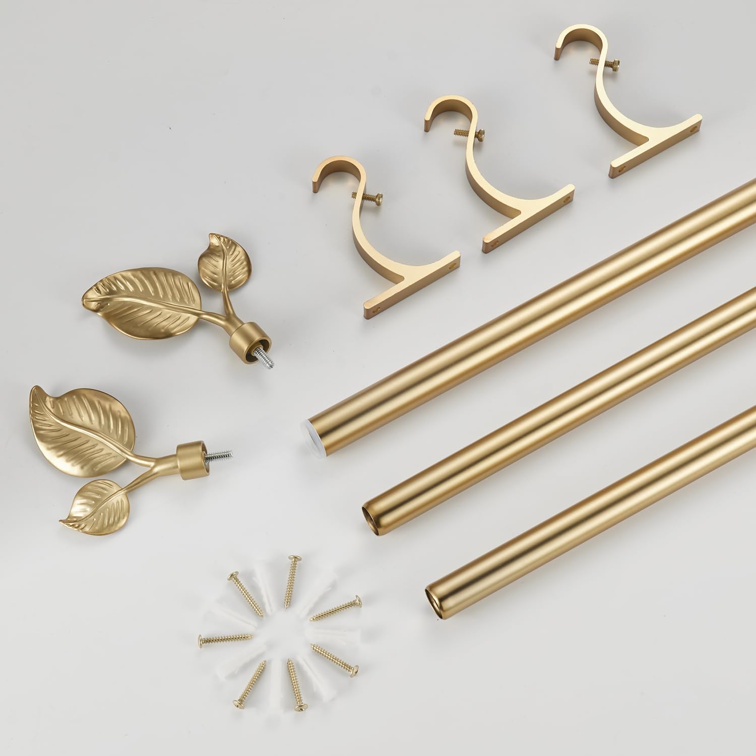 Decorative Curtain Rod with Leaf Finials, 1Inch Diameter 28-48 Inch Adjustable Length Single Drapery Window Rods Telescoping Structure, Warm Gold