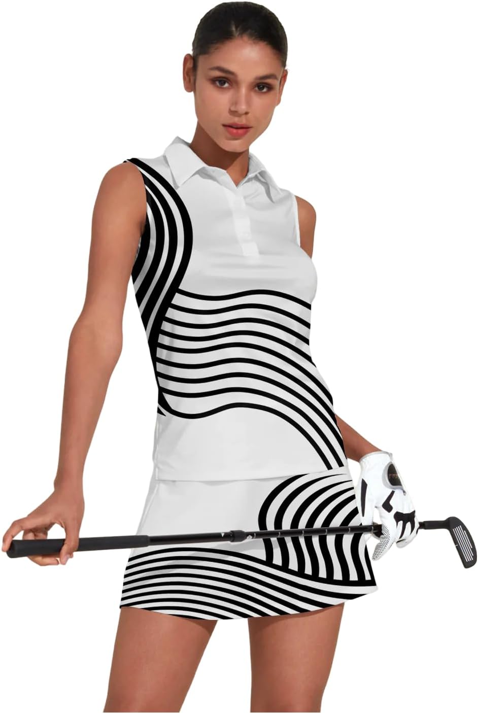 ACEGOLFS Women's Golf Shirts Sleeveless Collared Shirt for Women Quick Dry Button Up Tennis T-Shirt Printed Workout Tank Tops