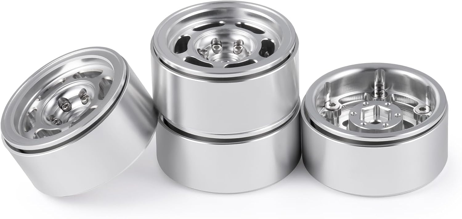 4PCS 1.3" Aluminum Beadlock Wheels Rims for TRX4M SCX24 RC Crawler Car (Silver)