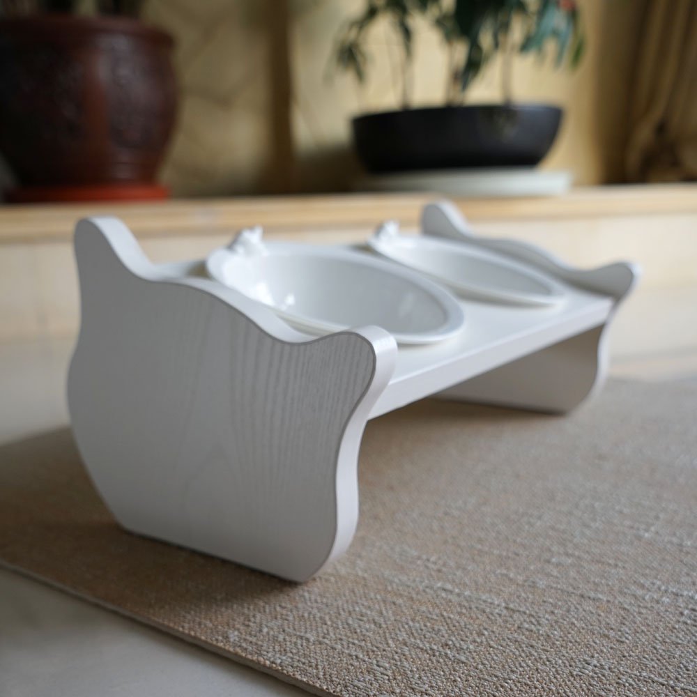 Cats Design - Ciotola doppia in legno e ceramica, edizione limitata
