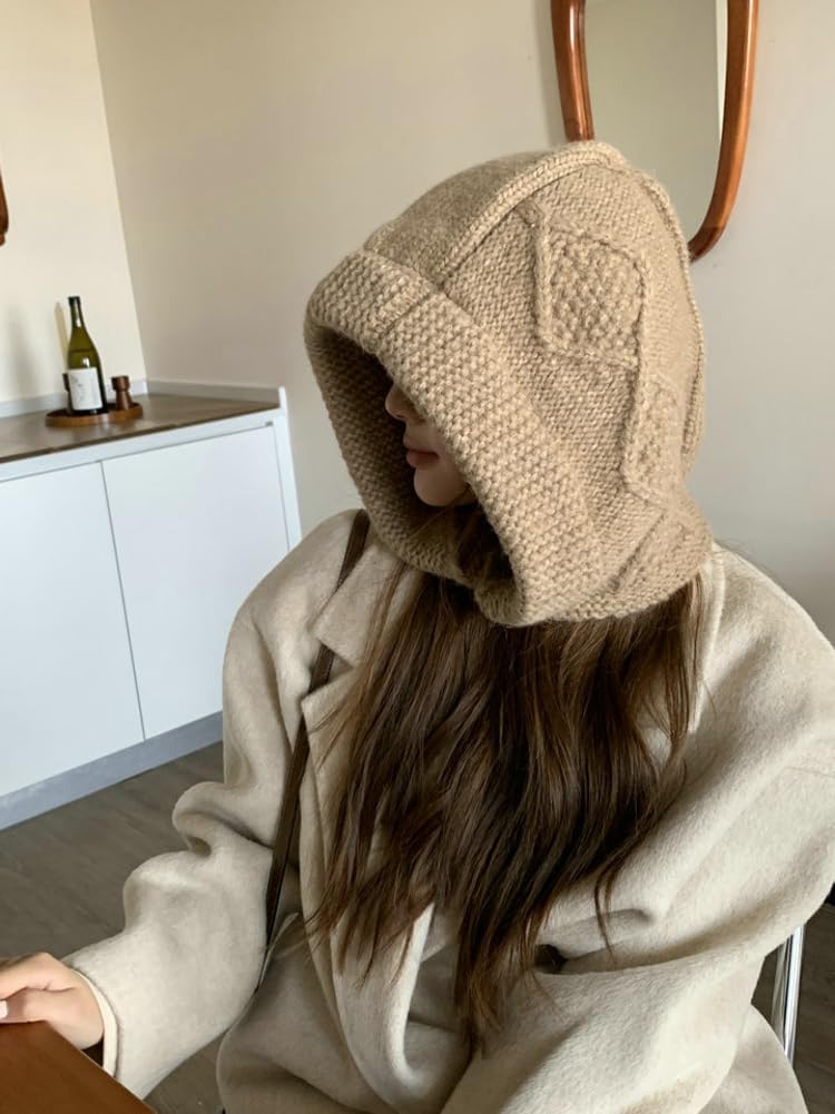 Solyinne Scarf for Women Oversized Wool Knit Balaclava Hat Chunky Cable Knit Scarfs Hooded Horn Buttons Winter Pullover Hats - Image 6