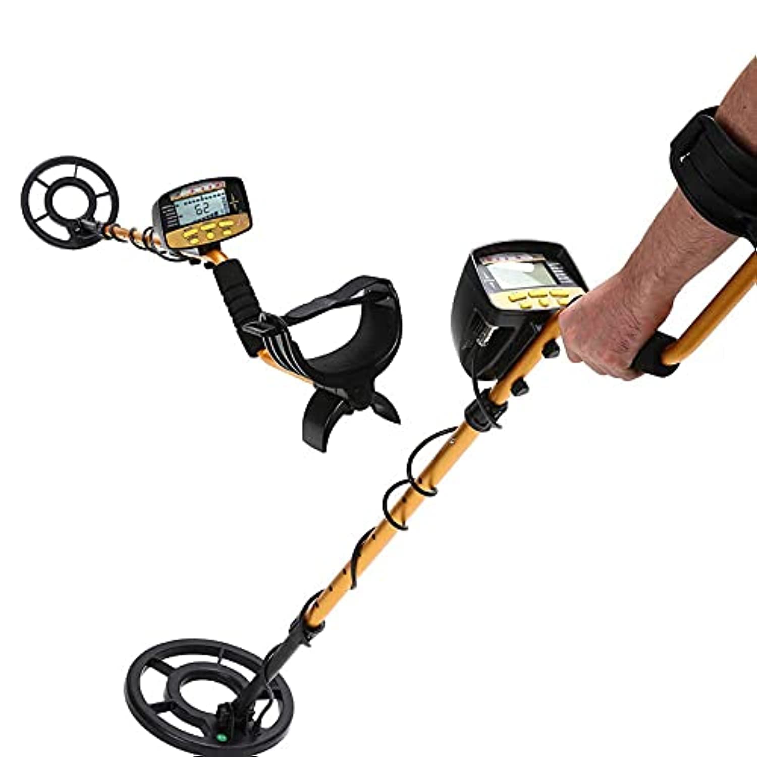 NALANDA 18KHz Metal Detector with All-Metal, Discriminate, Custom and Memory Mode,Pinpoint, Stable Detection Depth, Automatic Tuning, Variable Tones(Extra Foldable Shovel,6056) black and yellow