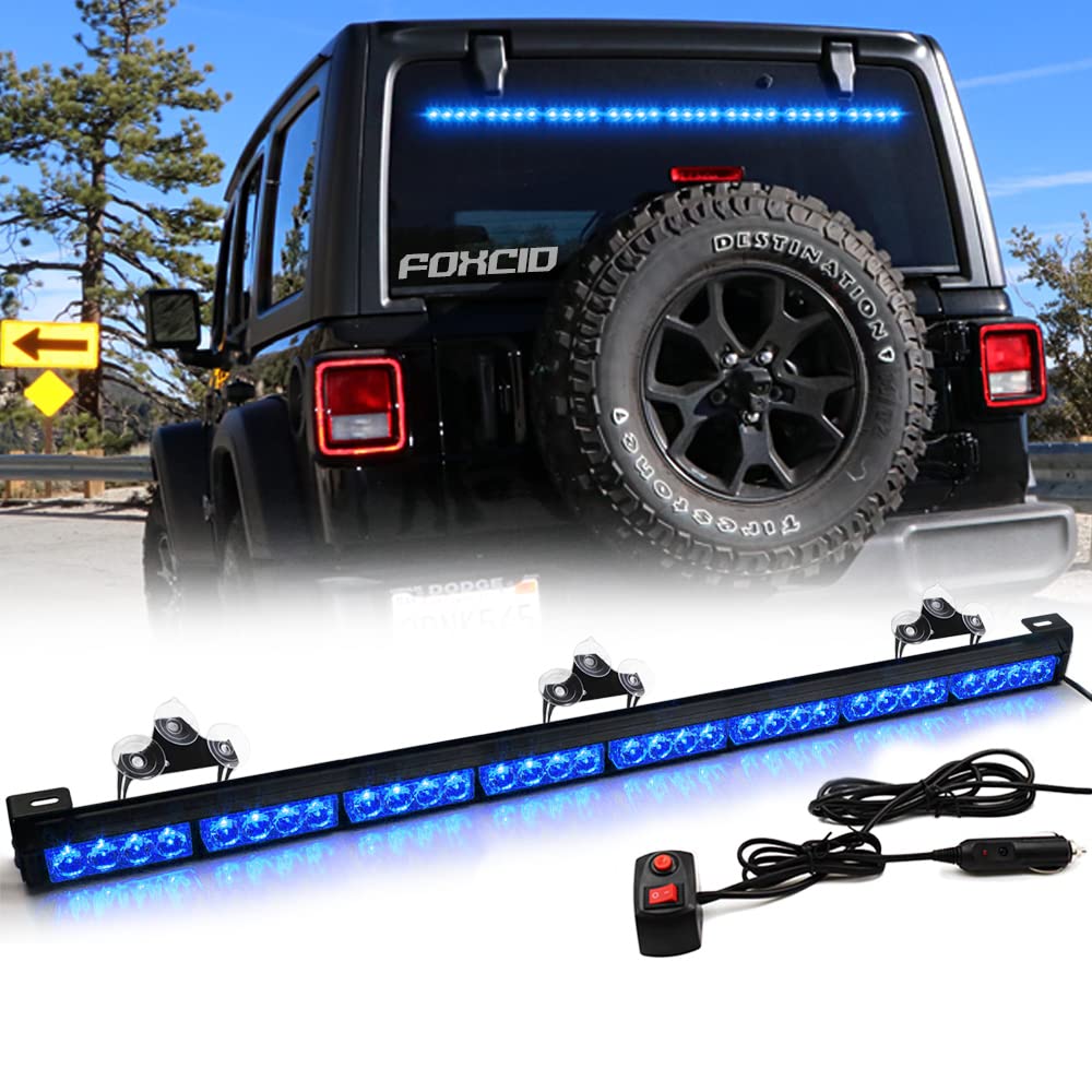 36 LED 35.5'' Blue 13 Modes Emergency Warning Traffic Advisor Vehicle LED Strobe Light Bar with Large Suction Cups and Cigarette Lighter
