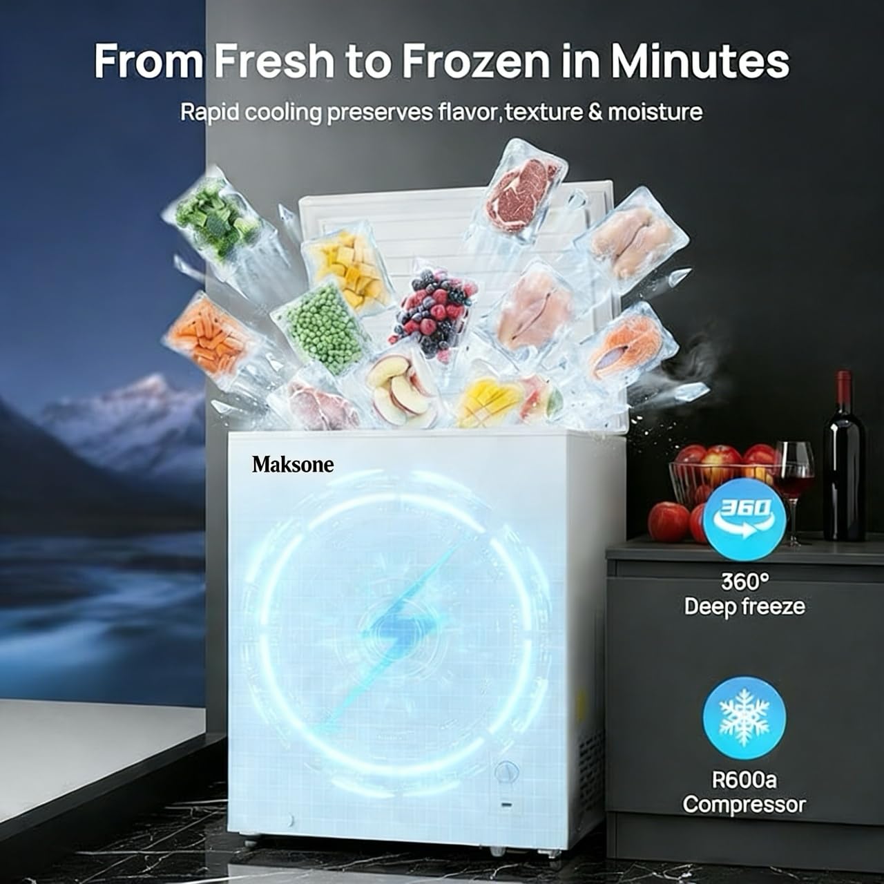 Chest Freezer, Small Compact Deep Freezer With Adjustable 7 Thermostat,2 Removable Baskets, Energy Saving on Fridge.com - View 3
