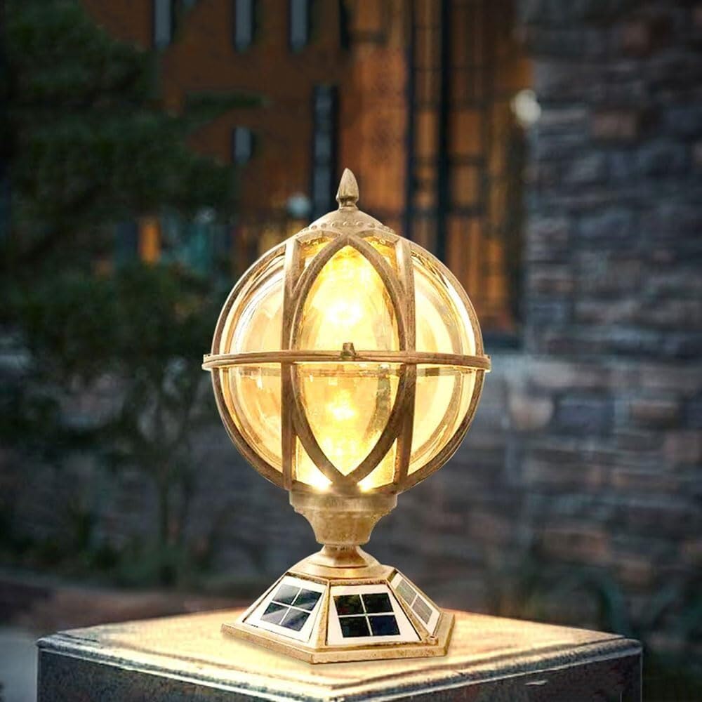 Nowoczesna lampa zewnętrzna z filarem słonecznym, wiktoriańska kula ziemna, wodoodporna lampa zewnętrzna z filarem, lampa słupkowa na cokole, lampa solarna LED, światła