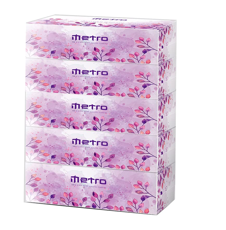 SaqopackSaqopack Metro Facial Tissue(150 Sheets -2Ply-5 Boxes) | Premium Quality Facial Tissue 2 Ply