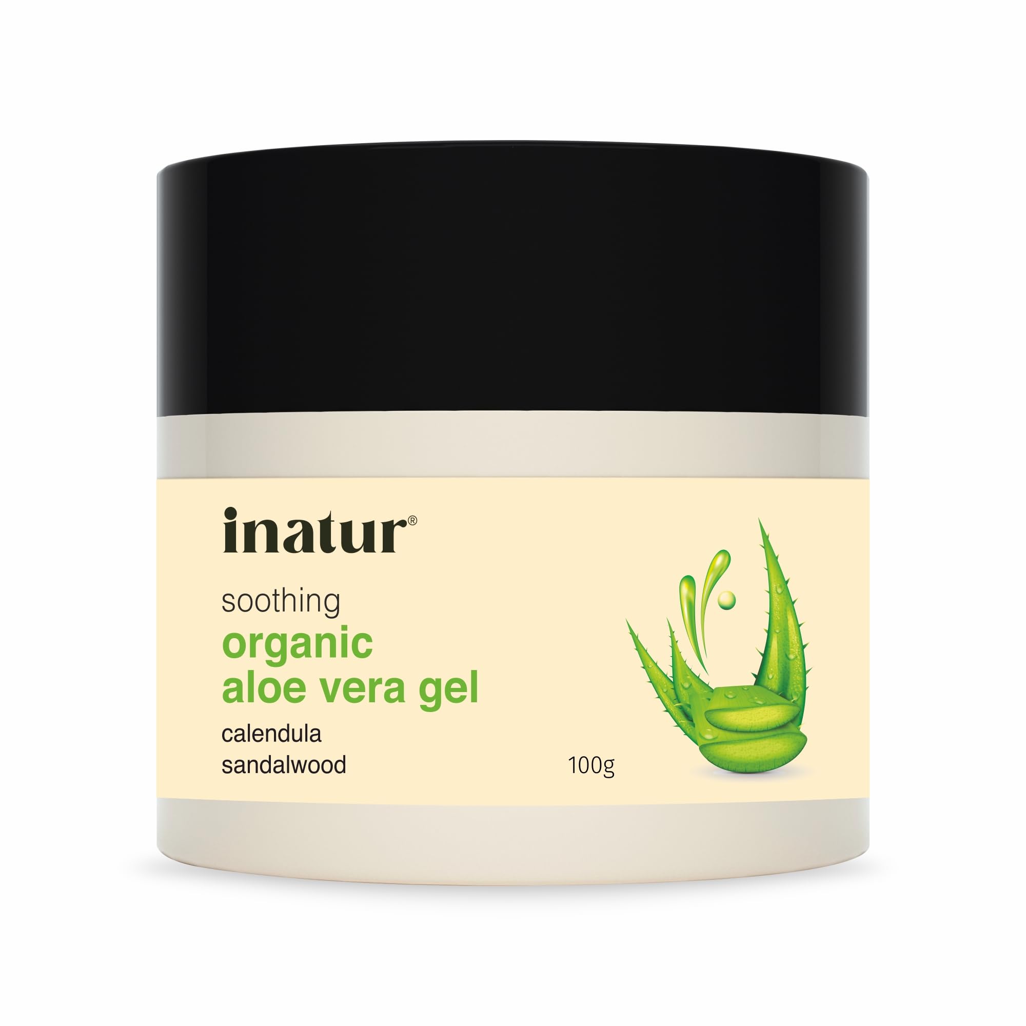 inatur Organic Aloe Vera Gel | Enriched with Pure Aloe Vera, Sandalwood & Calendula Extract | Natural, Non-Sticky soothing Moisturizer for Face, Hair & Body | Suitable for Sensitive Skin | 100g