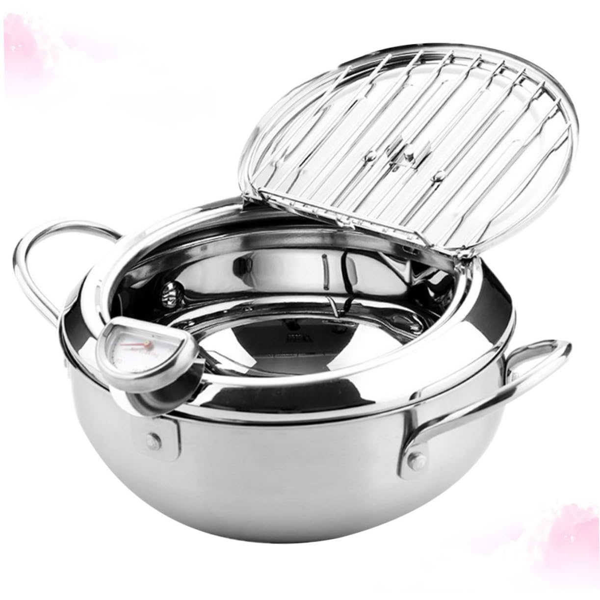 Deep Fryers Induction Hob Ready Lightweight Stainless Steel Frying Pot Temperature Gauge for Deep Frying