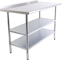 Vista 1 de Mesa de acero inoxidable de 24 x 48 pulgadas, mesa de trabajo y preparación de cocina comercial resistente con protector contra salpicaduras