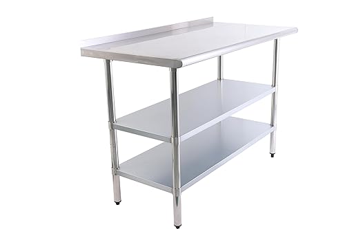 Mesa de acero inoxidable de 24 x 48 pulgadas, mesa de trabajo y preparación de cocina comercial resistente con protector contra salpicaduras y