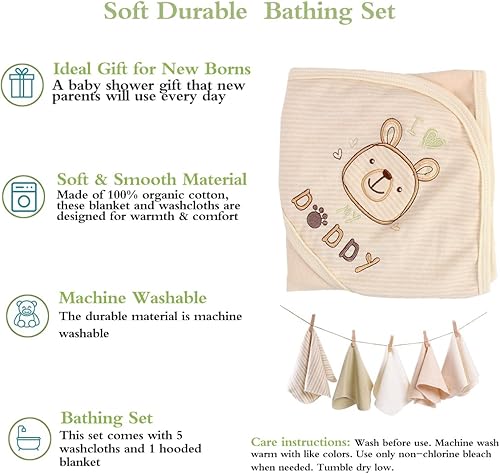 Miniatura 6 de OasisBebe Juego de 6 toallas y toallas con capucha para bebé, toallas de baño de algodón orgánico ultra suaves y reutilizables para bebés y niños