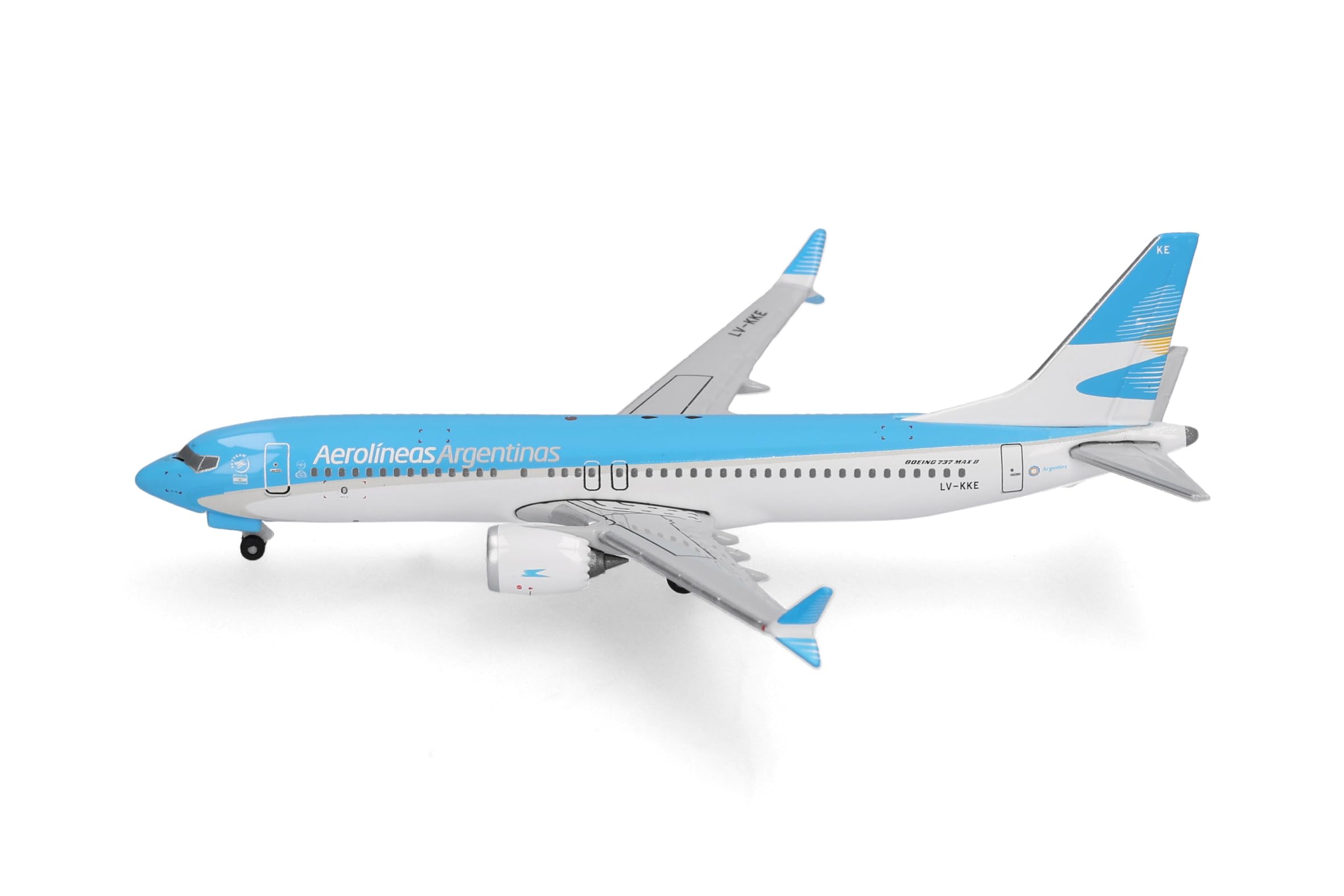 Herpa Modellflugzeug Aerolíneas Argentinas Boeing 737 Max 8, Miniatur im Maßstab 1:500, Sammlerstück, Flugzeug Modell ohne Standfuß, Metall