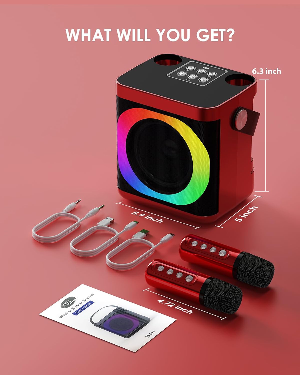 Máquina De Karaoke Portátil Con 2 Micrófonos Inalámbricos Y Luces LED | Ideal Para Fiestas