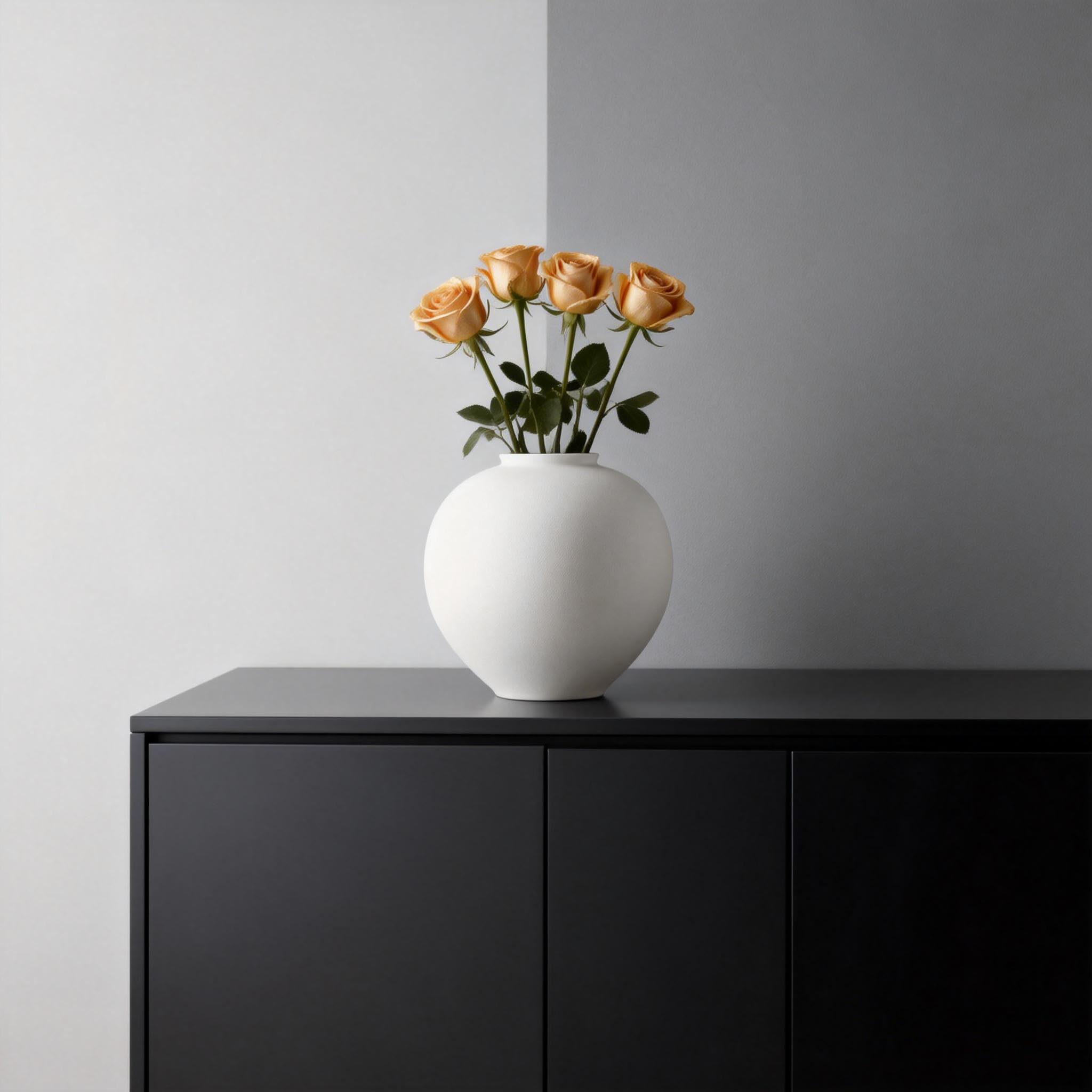 PEUZ Große weiße Keramikvase Einfache Moderne Kugelförmige Blumenvase aus Keramik Höhe 24 cm Dekorative Vase für Wohnzimmer, Schlafzimmer & Büro