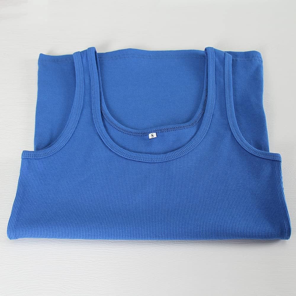 GEMBERA Women's Sleeveless Scoop Neck Ribbed Tank Tops Fitted Basic Cami Tee Shirts - Image 5