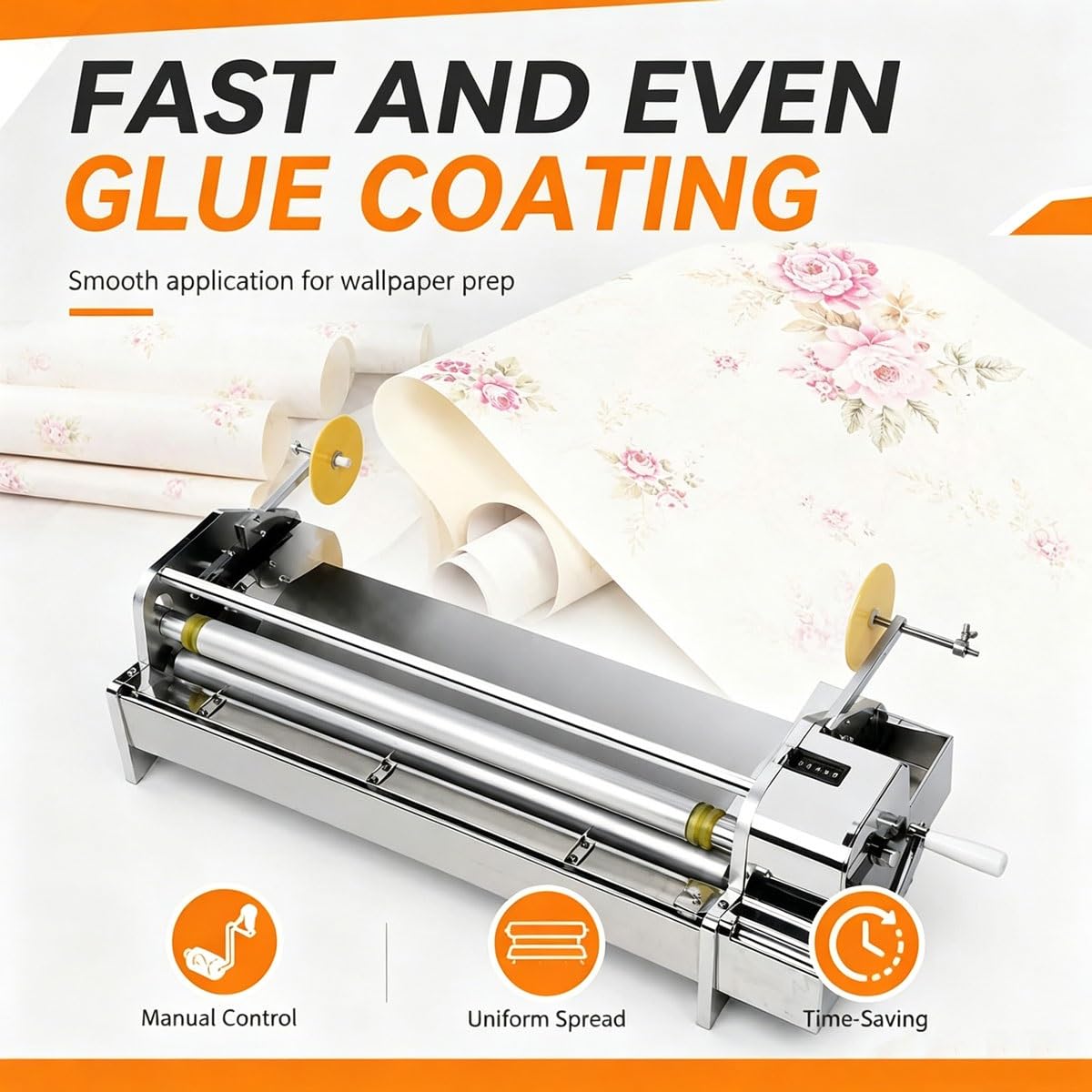 Aplicador adhesivo de papel tapiz de manivela manual, revestidor de espesor ajustable, diseño de acero inoxidable duradero, longitud de 70cm para aplicación de pegamento sin esfuerzo y precisión en pr