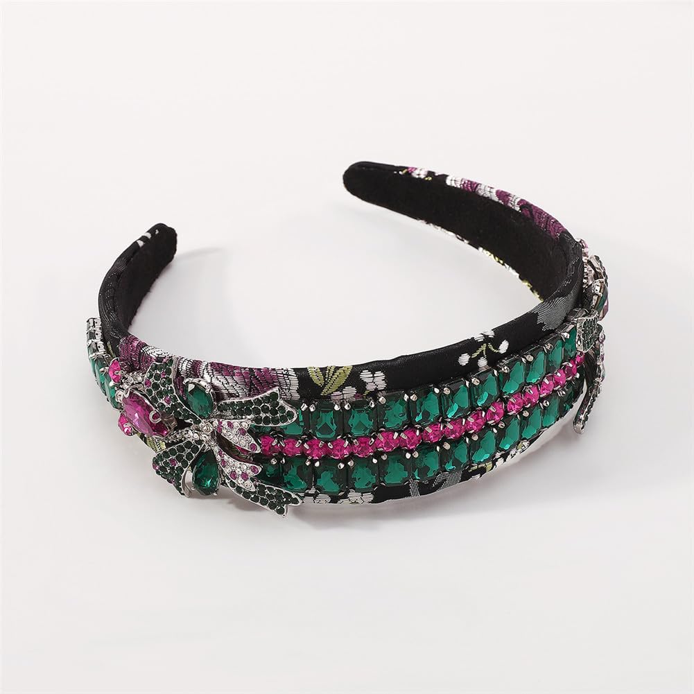 Youllyuu Fascia per capelli con fiocco laterale con strass barocco squisito cristallo multicolore ricamo geometrico fascia per capelli accessori per capelli nero