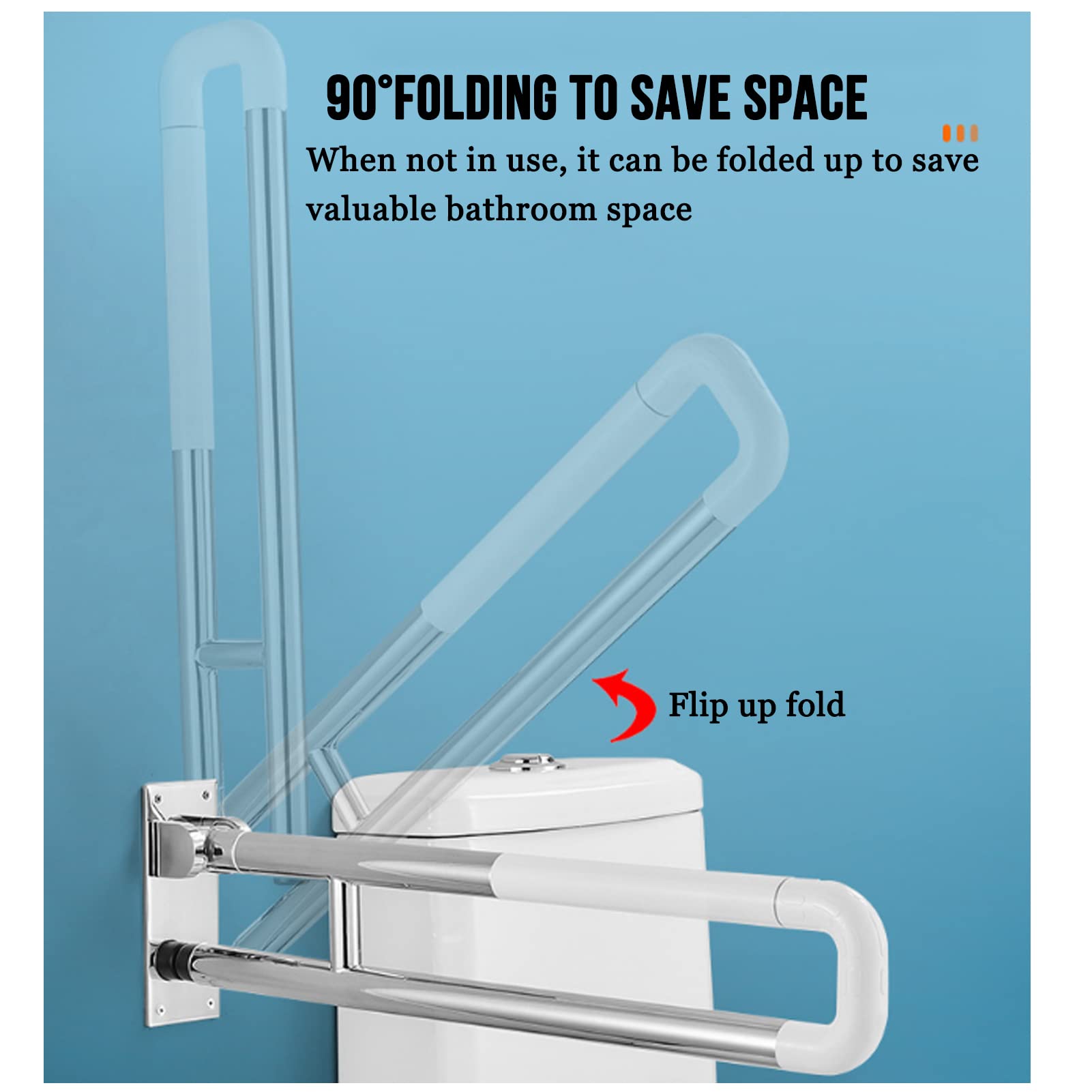 Barras de Seguridad abatibles para baño, Montaje en Pared, para Personas con discapacidad, Soporte para Inodoro, Ayuda para Personas Mayores (Blanco, 60 cm)